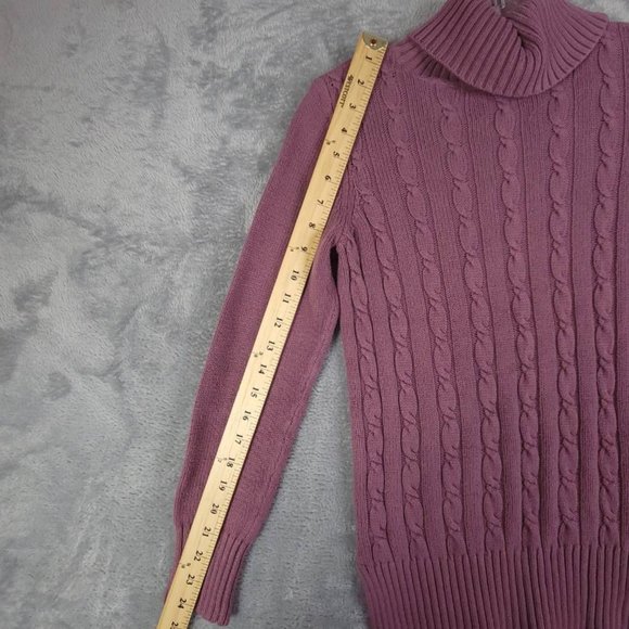 Loft Womens Sweater Pullover Solid Purple Long Sleeve Turtleneck Cable Knit‎ XS - Picture 5 of 7
